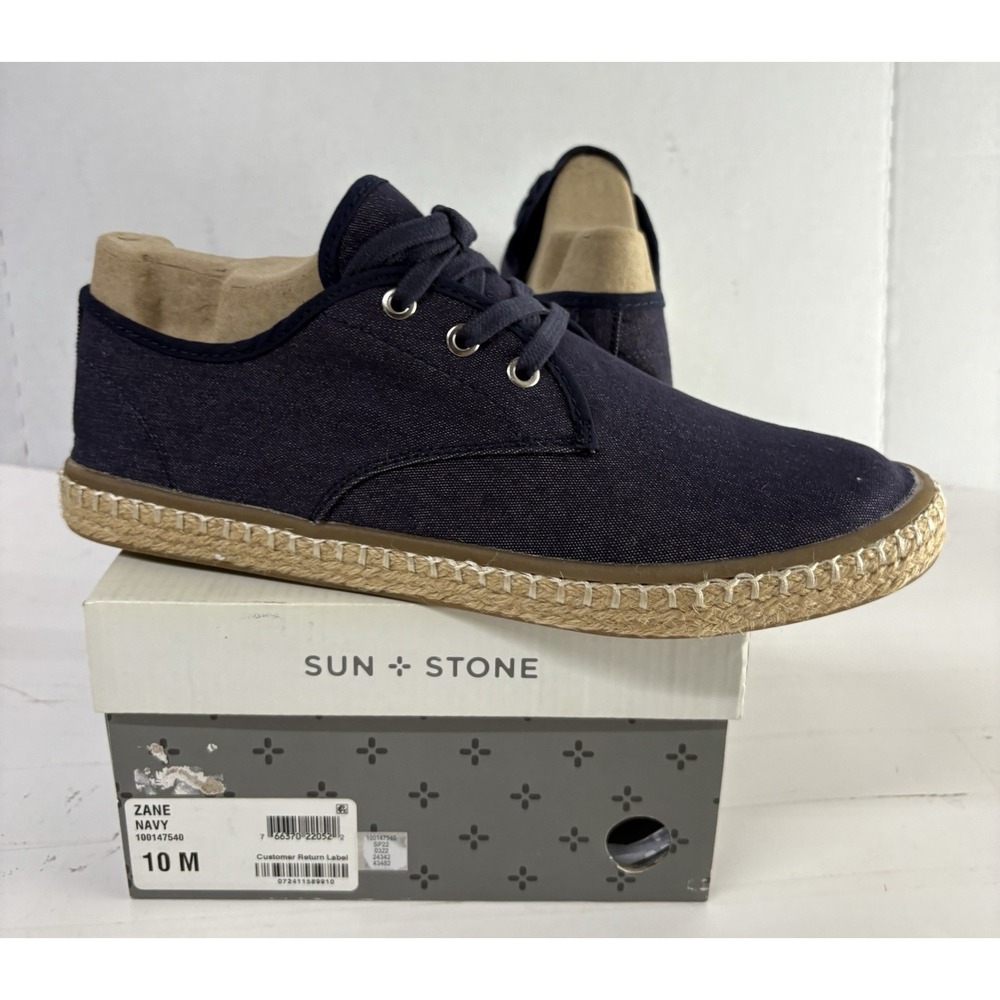 Sun + Stone Men's Lace Up Espadrille Sneakers Zane Size 10M Navy Mesh